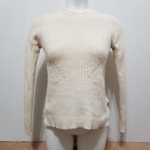 J.Crew sweater Small Lambswool Pointelle pullover knit side split 100% wool - Picture 1 of 16